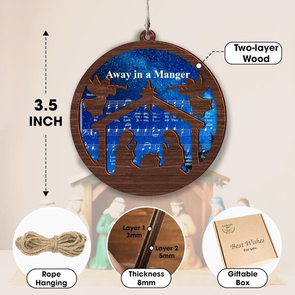 Set of 5 Wooden Nativity Ornaments Religious Christmas Gifts Decor - Picture 2 of 8